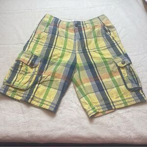 Ditch Plains Plaid Yellow Green Orange Blue Cargo Shorts Size 34